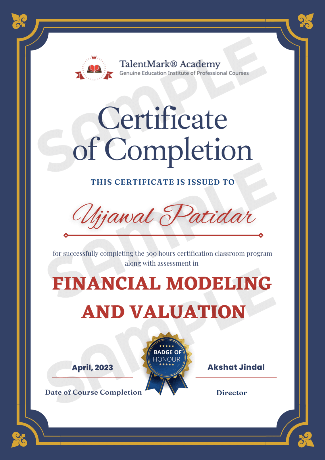 FINANCIAL MODELING COURSE CERTFICATE