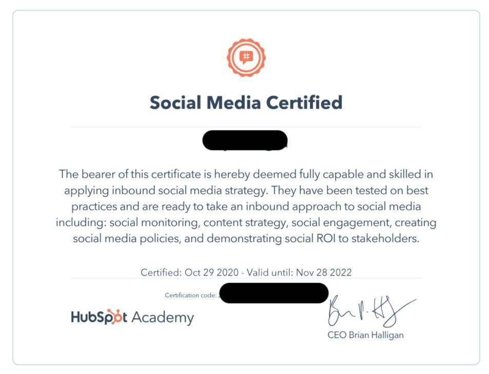 Hubspot Certificate